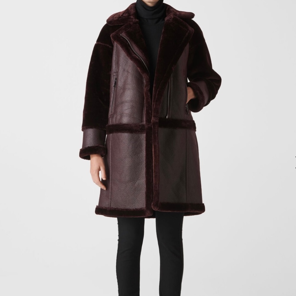WOMENS WHISTLES BRAND LONGLINE FAUX FUR BIKER